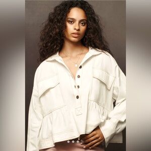 Anthropologie Pilcro Long-sleeve Denim Cropped Babydoll Top